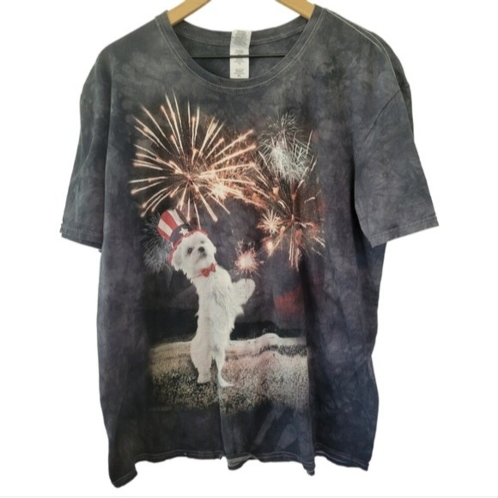 Gildan 4th of July Puppy Firework Graphic Shirt Size XL